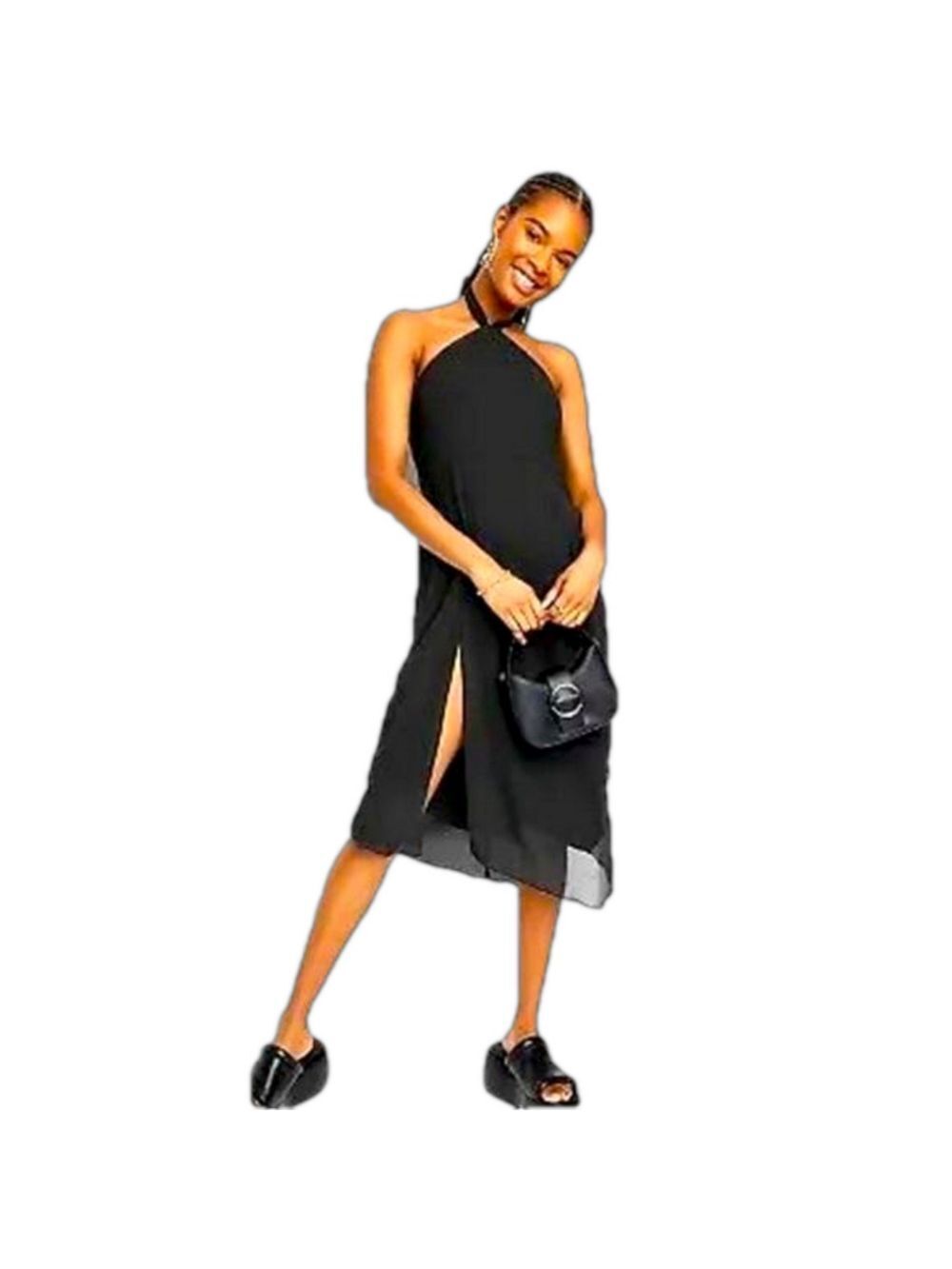 Wild Fable Black Chiffon High Neck Sleeveless Dress XS